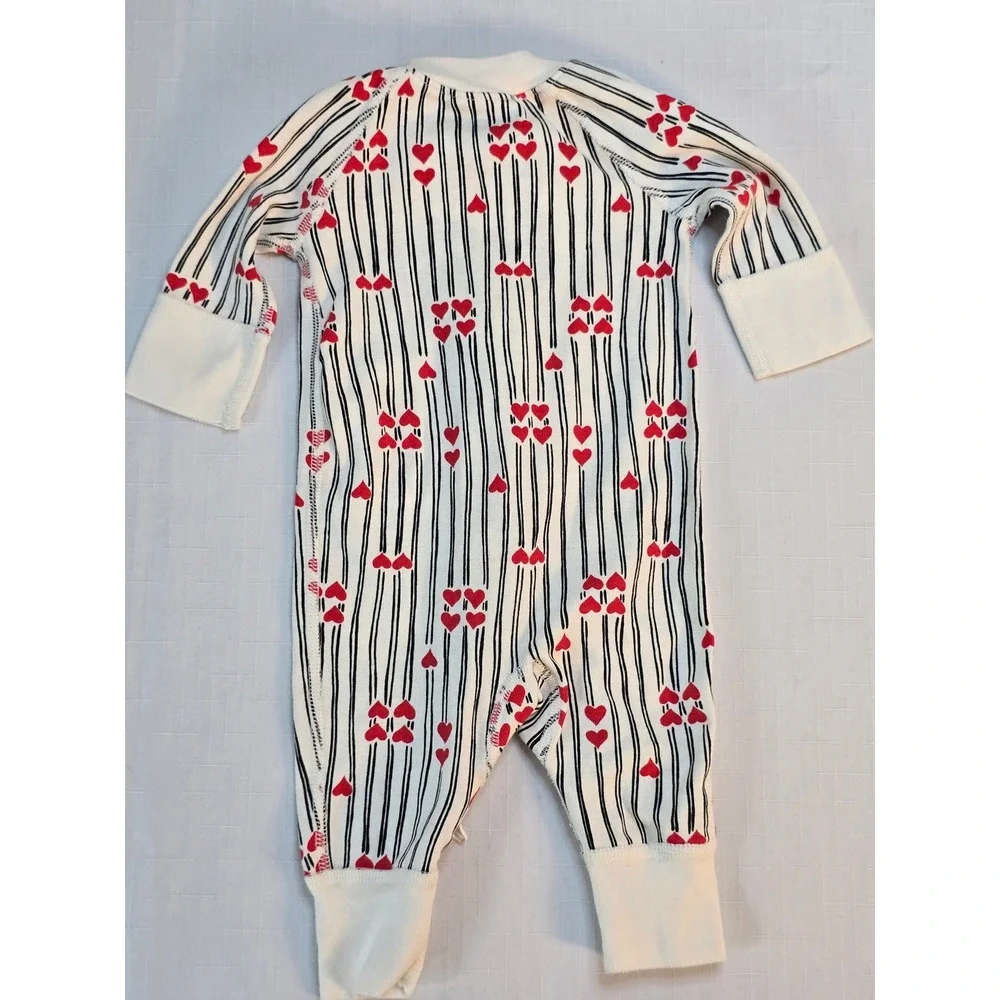Hanna Andersson Baby Girls Heart Stripe Organic Cotton Sleeper 0-3M White Red